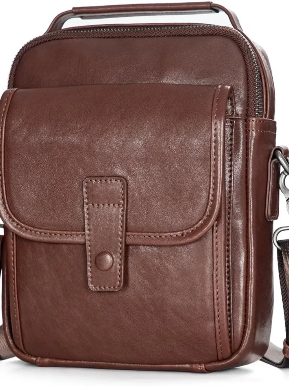 Men's Dark Brown Leather Shoulder Sling Travel Crossbody Magnetic Buckle Bag